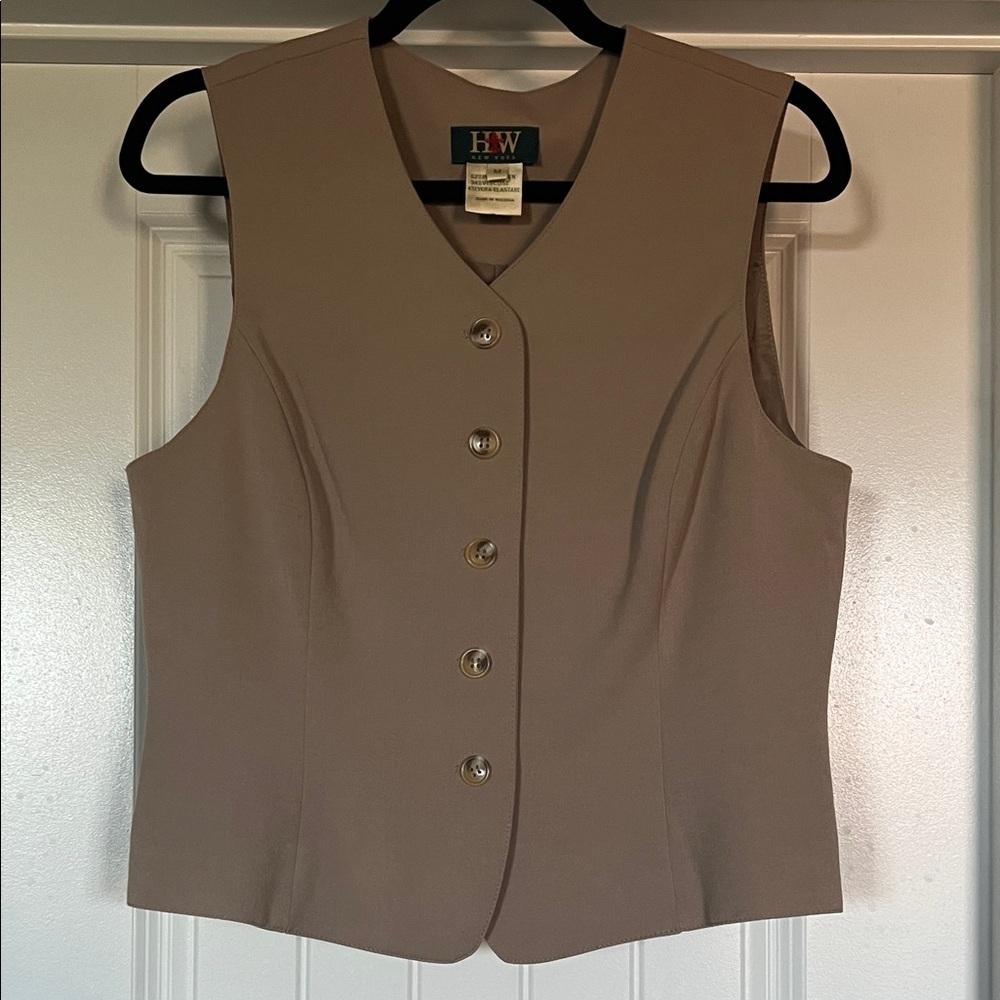 Vintage HW NEW YORK Tan Button-Up Vest - Picture 1 of 7